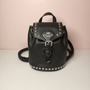 NWT Coach CM041 Amelia Backpack Rivets Leather Convertible Black